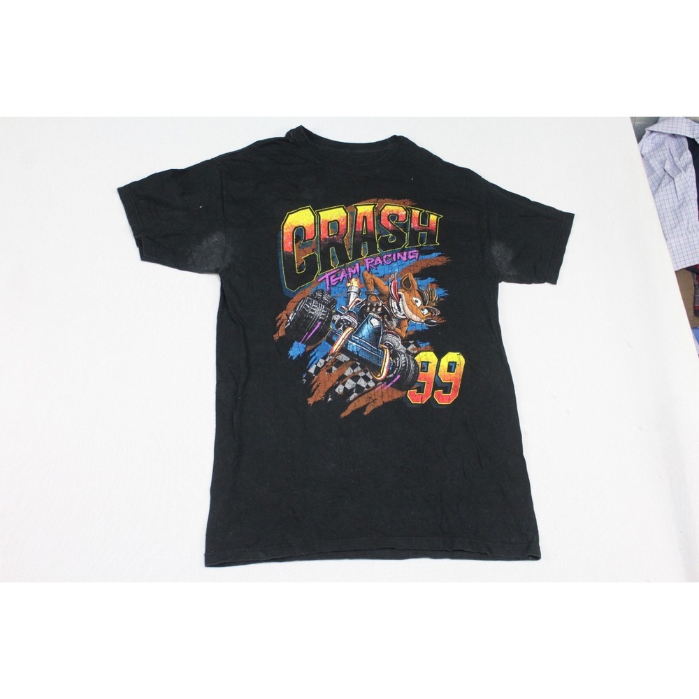 Crash Bandicoot Men Black Shirt Graphic Print Short Sleeve Casual Size Medium